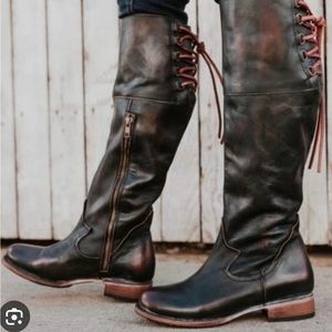Freebirds CYN lace back riding boots in distressed black